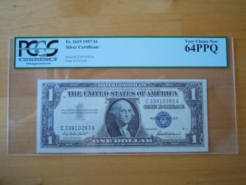 (2) 1957 $1 Consecutive Blue Seal Silver Certificates PGCS Graded 64 PPQ - Picture 2 of 5