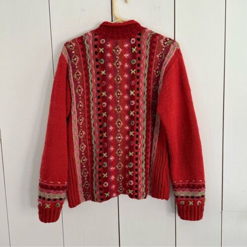 Newari Women's Wool Cardigan Sweater Nepal Iceland S/M Multicolor Boho Hippie - Picture 2 of 8