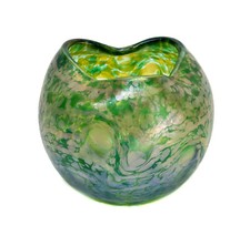Loetz Green Papillon Glass Vase, Bulbous Formed Pinched Mouth Rim