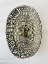 Ancient South God Statue Fitted Brass Basket Wall Hanging Strip Woven Bucket Old