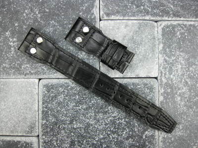 22mm Black XL Gator Grain Leather Strap watch Band with Rivet IWC BIG PILOT X1