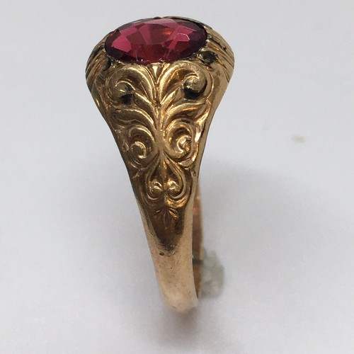 Anillo antiguo de granate victoriano de colección oro amarillo de 10 K con sello distintivo talla 11,25 - Imagen 2 de 11