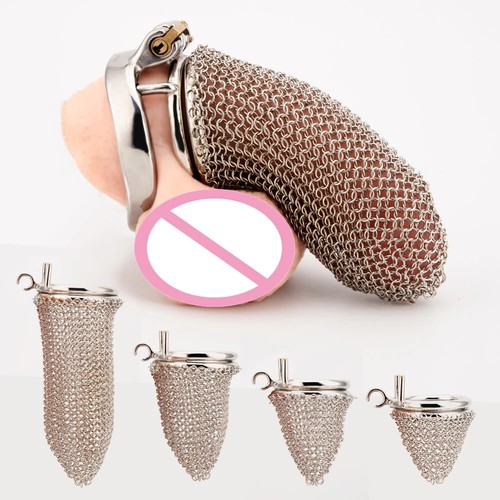 Stainless Steel Hollow Mesh Cock Cage Curved Ring Male Metal Chastity Device