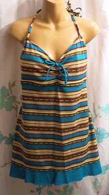 Mainstream Brand Women's Skirted  Swimsuit 1 Pc Teal Green Brown Swimdress