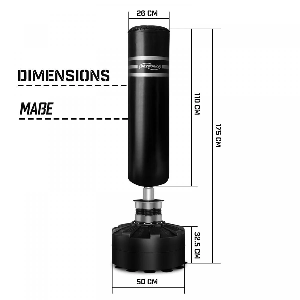 Physionics® Sac de Frappe sur Pied pour Adultes Sac de Boxe
