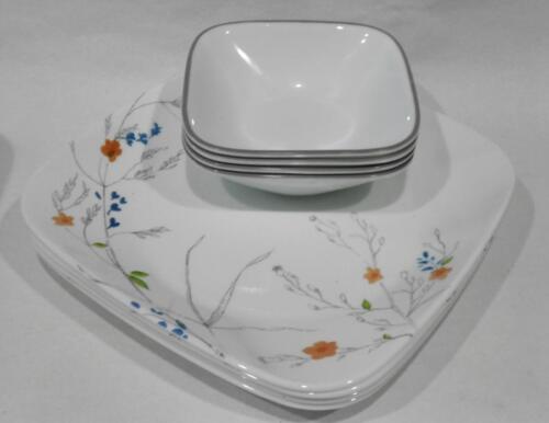 ❤️ 17-pc CORELLE Boutique ADLYN DINNERWARE SET Coral Blue Grey Watercolor Floral - Picture 3 of 9