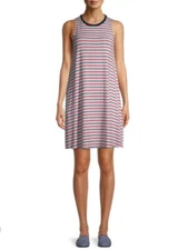 Time and Tru Red White Blue Striped Knit Dress Pockets Womens Small