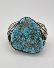 HUGE Vtg Navajo Sterling Silver Natural Kingman Turquoise Cuff Bracelet 166.5g