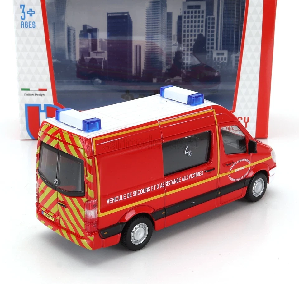 MODELLINO FURGONE STATICO BURAGO MERCEDES BENZ SPRINTER AMBULANZA POMPIERI 1/50 - Immagine 2 di 4
