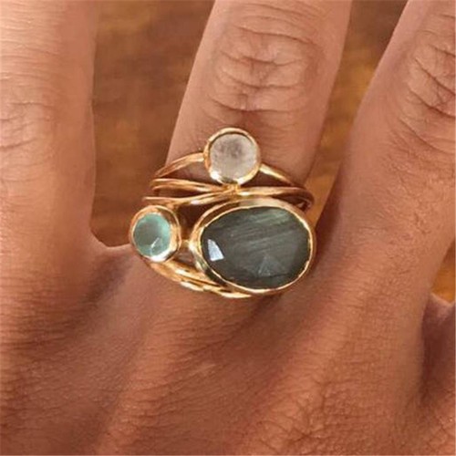 Creative 14K Gold Moonstone Aqua Blue Shell Ring Wedding Jewelry Gifts Size 6-10 - Picture 6 of 7