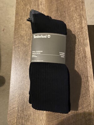 Timberland Men's Full Cushion  Solid Crew Socks (3-Pack)  Black NWT