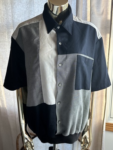 Vintage 90s Alan Stuart Button Pullover Block Pattern Shirt XL - Picture 3 of 6