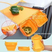 Collapsible Cutting Board with 2 Foldable Dish Tub,Flexible Silicone Cutting...