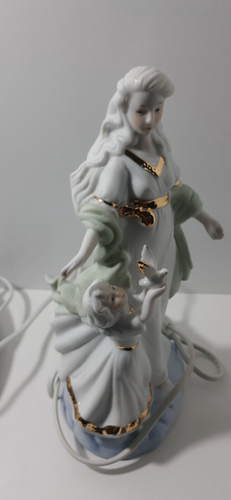 Vintage I.W. Rice & Co Japan Porcelain Figure Night Light Lady & Girl With Dove - Picture 5 of 10