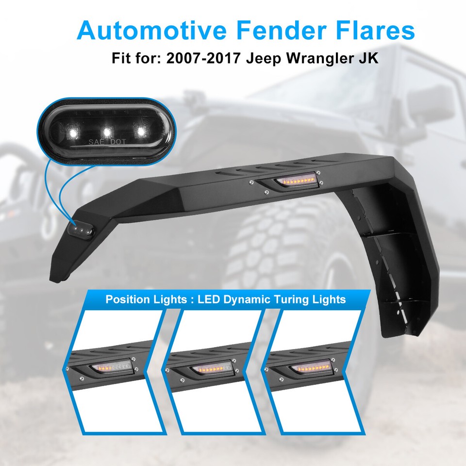 WOLFSTORM Rear Fender Flares For 2007-2018 Jeep Wrangler JK JKU Steel