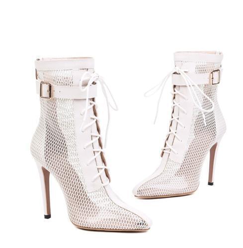 Para mujeres Hebilla Correa Tacones de aguja Tacón alto Fiesta Botines Malla Zapatos - Imagen 6 de 11