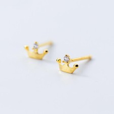 Baby Size 925 Sterling Silver Cute Crown CZ Stud Earrings A1983
