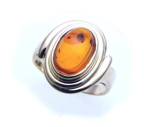 Anello Da Donna In Vera Ambra Del Mar Baltico In Argento 925 Sterling - Immagine 2 di 2