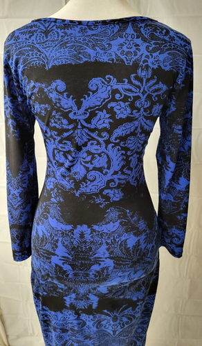 Abito body donna Forever 21 blu nero marmo manica 3/4 lunghezza media taglia S - Foto 7 di 8