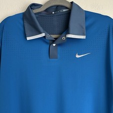 Nike Tiger Woods Polo Shirt Mens Medium Blue Gray Perforated Panel Golf 585783