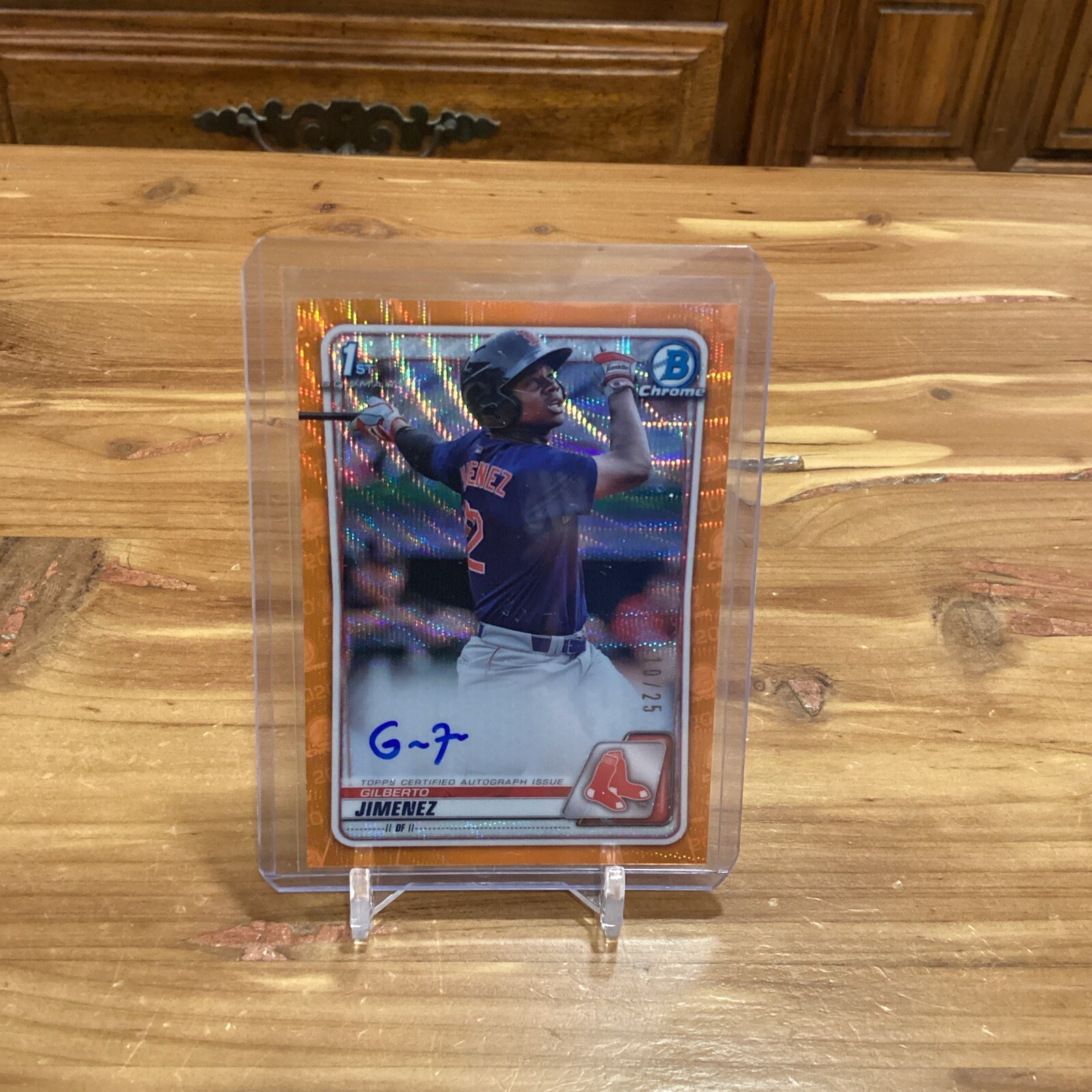 2020 Bowman Chrome Gilberto Jimenez Red Sox Orange Wave  Refractor Auto #10/25