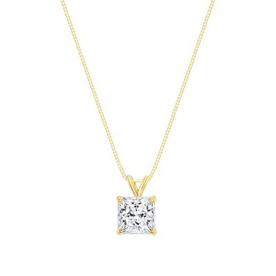 1 Karat Prinzessin Brillant Schnitt Massiv 18K Gelbgold Solitär Anhänger 18 Zoll Halskette