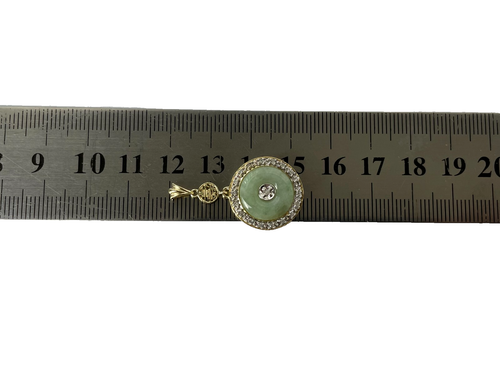 9ct Gold Diamond and Jade Pendant Chinese Longevity Jade & Diamond Gold Pendant - Picture 2 of 19
