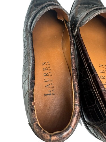 Lauren Ralph Lauren Women's Penny Loafers Sz 6b- Brown Croc Print- Block Heel- - Picture 13 of 17