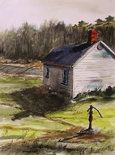 Original SCHOOL House  Landscape WATERCOLOR JMW art John Williams Impressionism