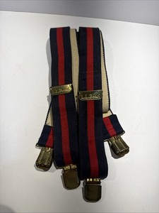 VTG LL Bean Red/Blue Striped Suspenders Gold Tone/ Logo 1980’s Adjustable