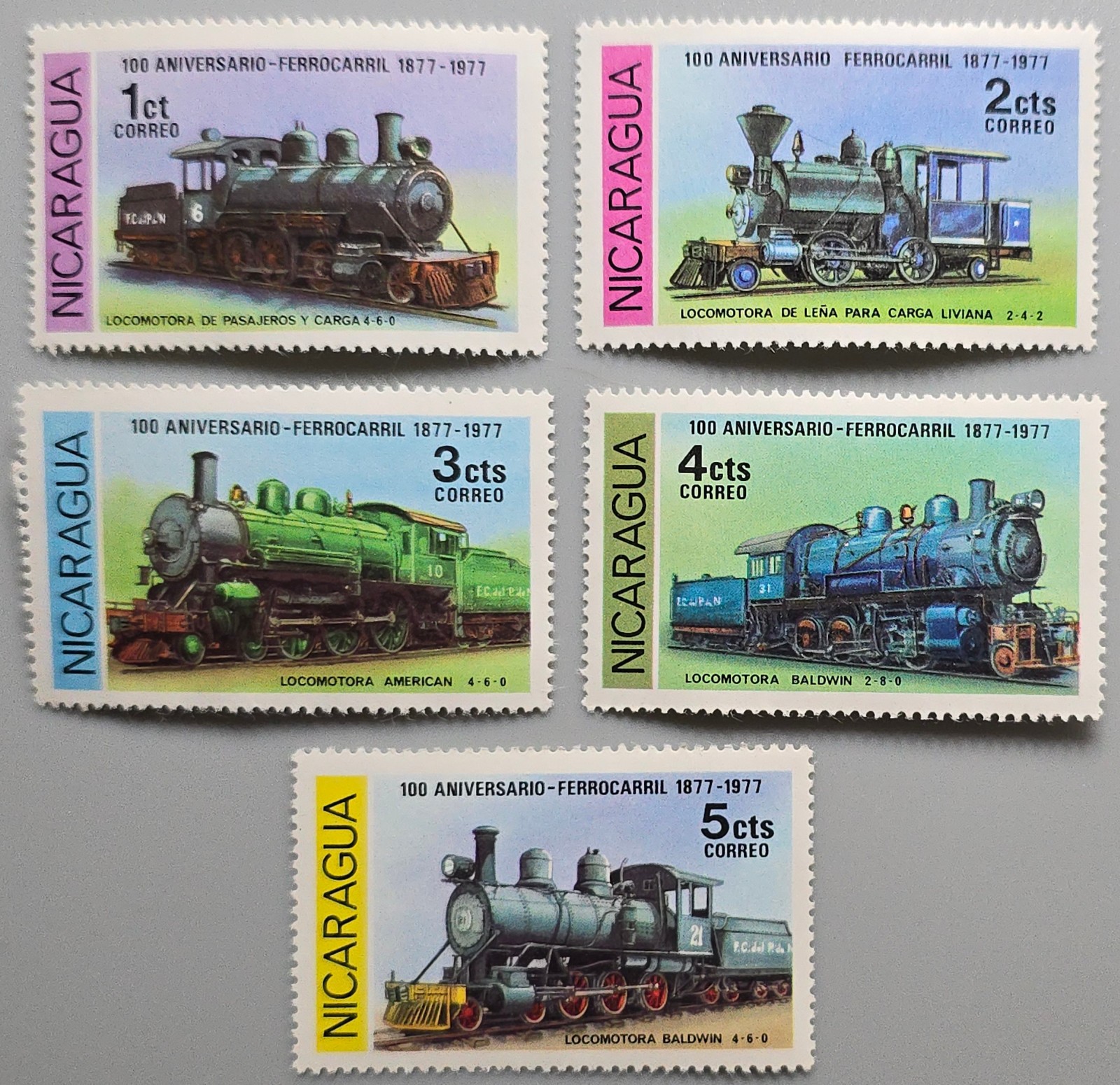 1978 Nicaragua Railroad Locomotives Complete Mint NH Set of 5 Stamps Trains