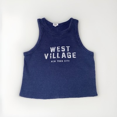 Y2K Garage Brand Blue Ribbed Cropped Tank Top Size SM Graphic Beach Boho Raw Hem