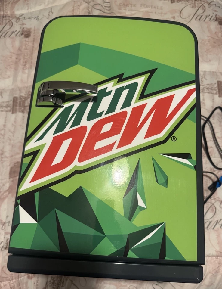 RARE COLLECTORS Mountain Dew Mini Fridge Refrigerator, Lime Green And Black - Image 2 of 4