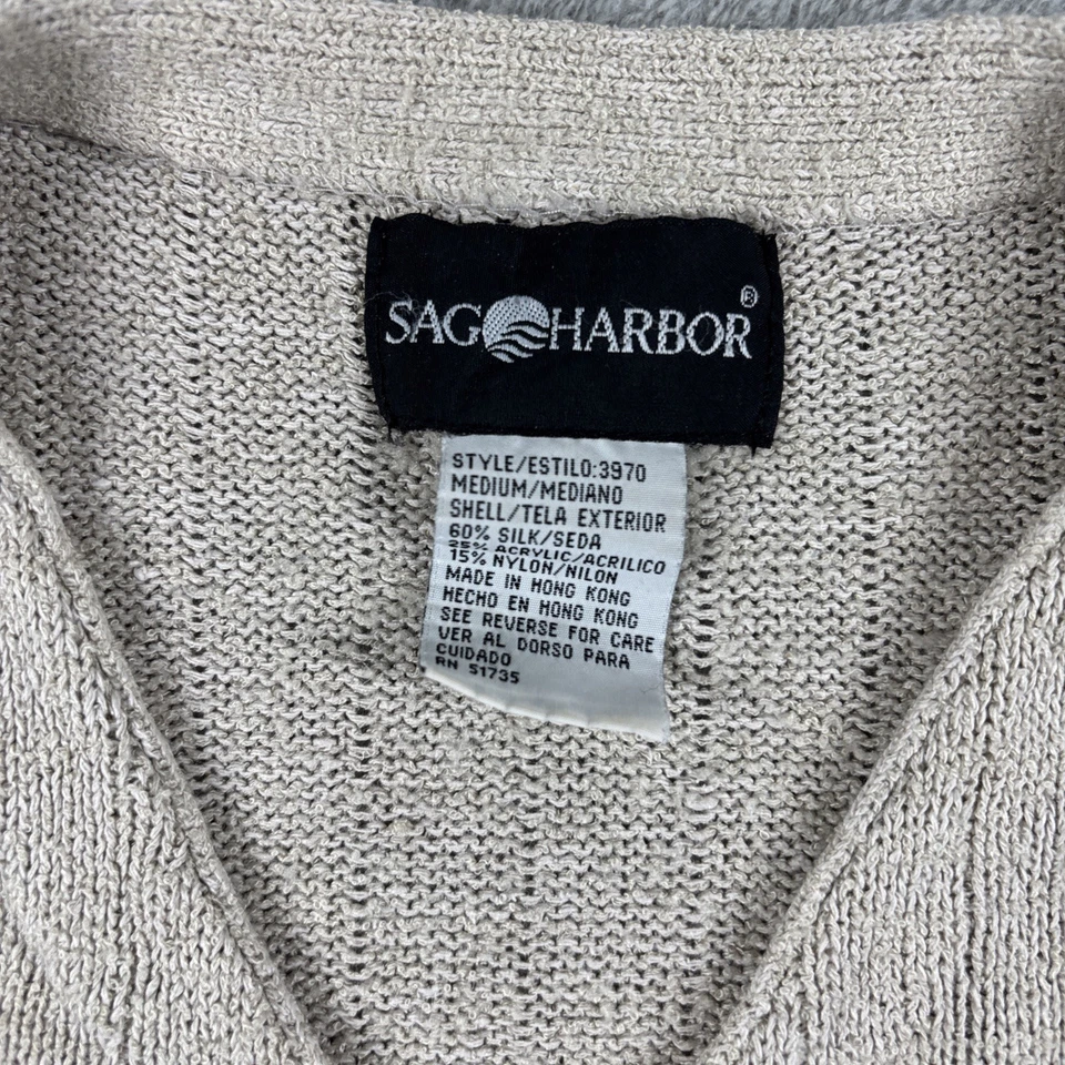 Sag Harbor Beige Silk Blend Short Sleeve Button Up Cardigan Size Medium - Image 2 of 4