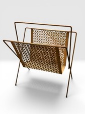 Mid-Century Modern Magazine Rack LP Holder MCM Bronze Original Perforated Metal