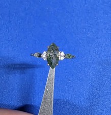 New Natural Moss Agate 1.5ct Ring 925 Sterling Silver CZ Size 9 Free Ship USA