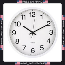 Wall Clock 12 Inch Silent Quartz Movement Modern Round Plastic White