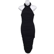 Nookie Rosie Midi Dress M Sleeveless High Neck Ruched Back Zip Stretch Black NWT