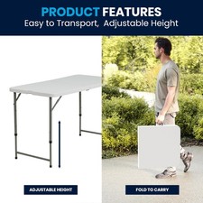 Bowery Hill 24" x 48" Plastic Bi-Fold Table in Granite White