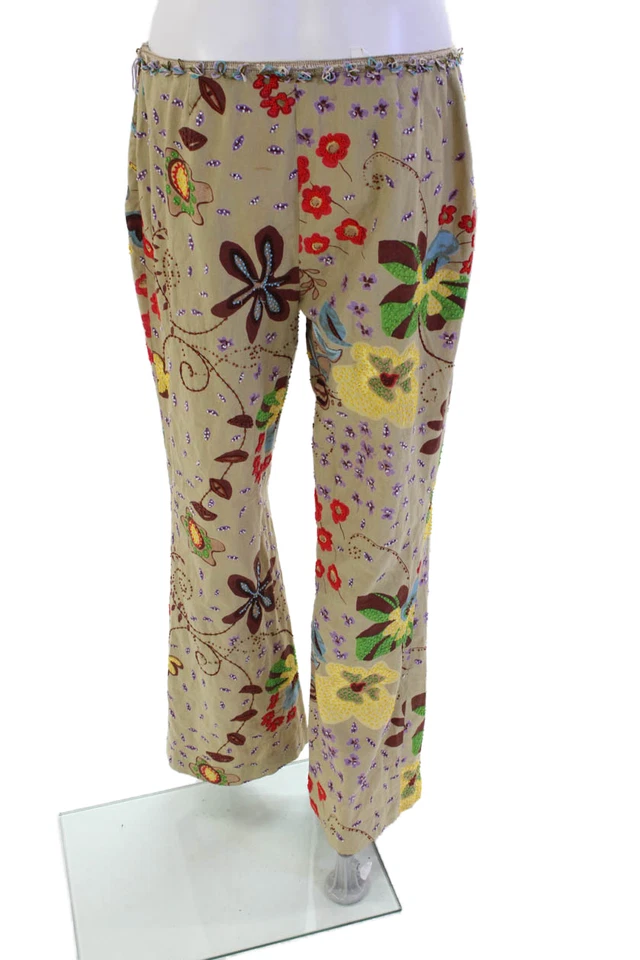 Philosophy Mujer Algodón Cuentas Cremallera Pierna Ancha Acampanado Floral Pantalones Desnudo Talla 08 Foto 3 de 4