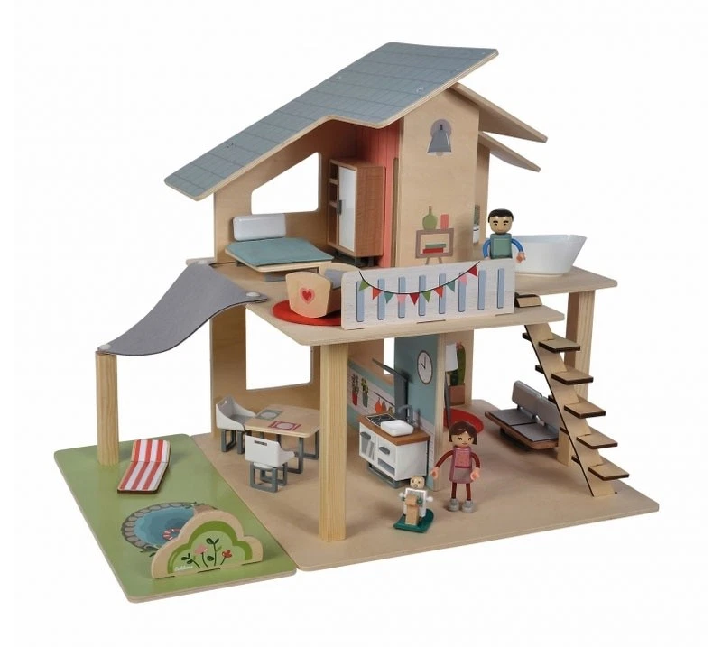 EICHHORN PUPPENSTUBE PUPPENHAUS MIT MÖBELN & GARTEN& 3 SPIELFIGUREN 2505 NEU OVP - Bild 1 von 1