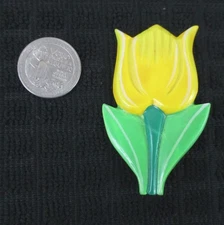 Retro Yellow Tulip Large Flower Boho Mod Green Leaf Acrylic Plastic Easter