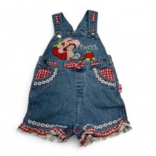 Vintage Strawberry Shortcake Denim Overalls Gingham Ruffle Shortalls 18M RN15435