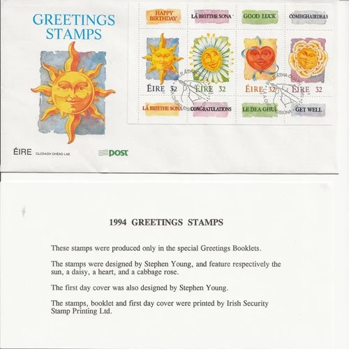 IRELAND - 1994 "GREETINGS" - 1 FIRST DAY COVERS W/INSERT