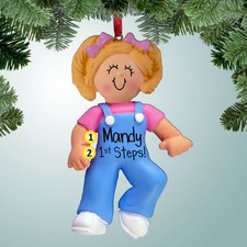 Baby Girl's First Steps - Blonde Hair - Personalized Ornament - 1st Xmas