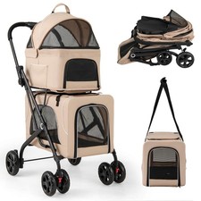 Double Pet Stroller for 2 Dogs or Cats w/ 2 Detachable Carriers Safety Belt