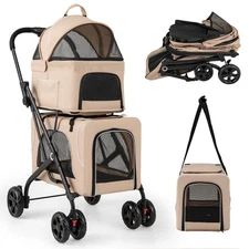 Double Pet Stroller for 2 Dogs or Cats w/ 2 Detachable Carriers Safety Belt