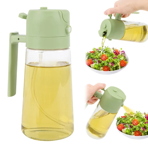2-in-1 Olive Oil Sprayer & Dispenser - 16oz/470ml Glass Kitchen Bottle with S...