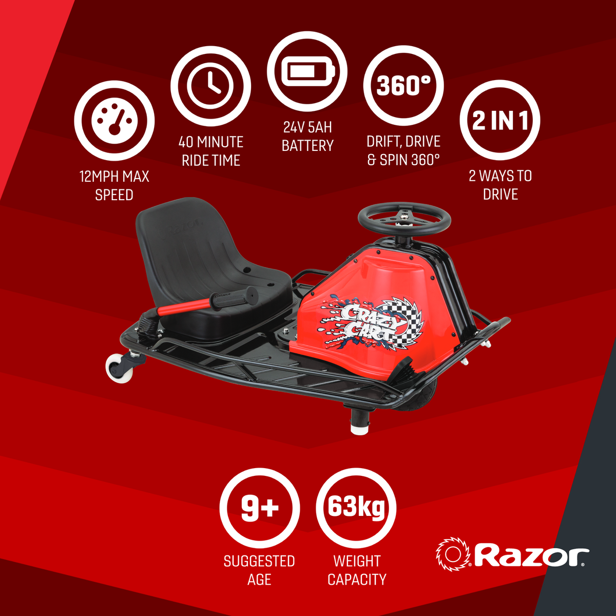 Razor 25173860 Crazy Cart Electric Cart for sale online UK