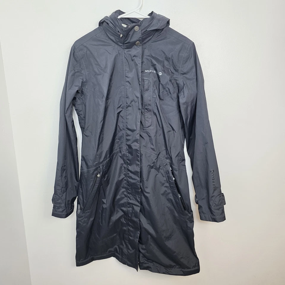 Merrell Black Opti-Shell Outdoor Rain Trench Long Rain Jacket Size Small - Image 2 of 4